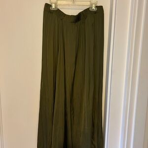 Olive Green Pleated Maxi Skirt